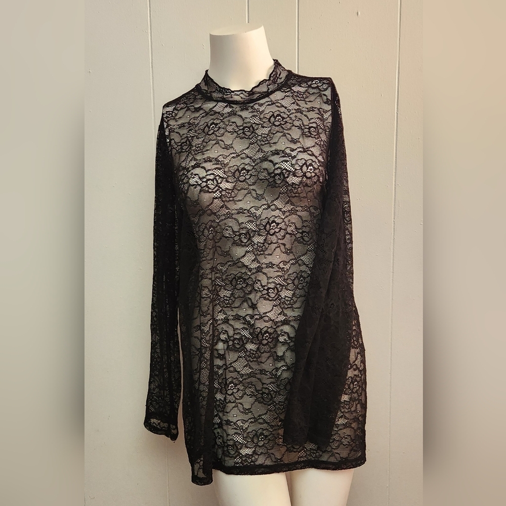 Torrid Black Lace Long Sleeve Top
